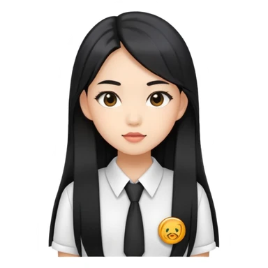 trendy schoolgirl with Asian skin, straight black long hair, chic uniform sticker