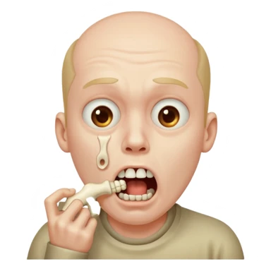 man gasping with bone in mouth sticker