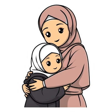 Mother in hijab hugging her child sticker