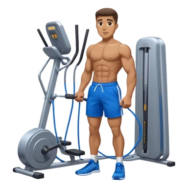 fit man with blue shorts using cable-machine sticker