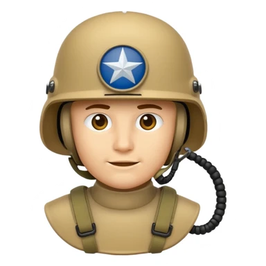 modern NATO military helmet, iPhone emoji style, tan color, characteristic FAST/ACH/MICH shape, side mounts for accessories, strap sticker