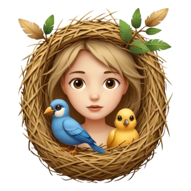 girl with bird nest over her head  sticker