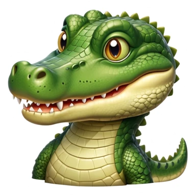 cinematic-realistic-cute-crocodile-portrait-emoji,-head-tilted-playfully-and-inquisitively,-featuring-a-robust,-well-defined-build-with-intricately-detailed,-glossy-olive-green-scales-and-a-surprisingly-endearing-face-with-round,-sparkling eyes sticker