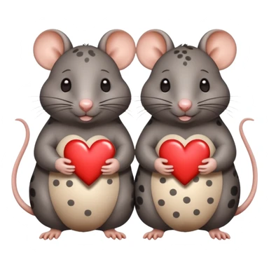 two fat little rats holding hearts one dark grey with white bigger spots the other rat warm brown without spots sticker