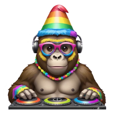 A gorilla with rainbow glasses at a party as a Dj sticker