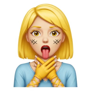 criss cross hands around throat choking self woman emoji tongue out yellow skin sticker