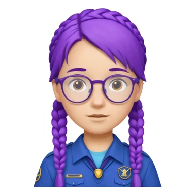 blue uniform wearing scout kid with braids and glassess with hat purple haired sticker