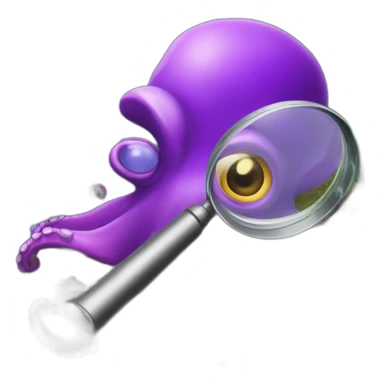A bright purple octopus with a detective's cap, its tentacles expertly handling a magnifying glass, in a coral reef. sticker