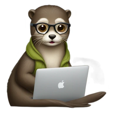 female vet otter with glasses use a macbook while seated against a pillow sticker