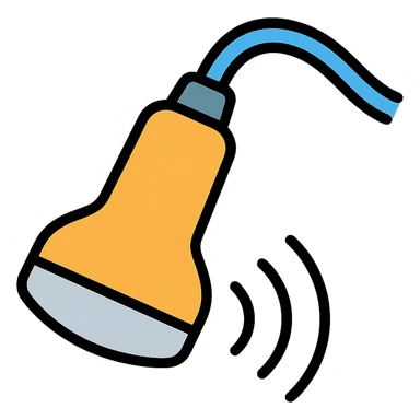 ultrasound probe, color outline icon style, angled perspective sticker