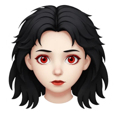 Человек с бледной кожей с красными глазами с чёрными волосами до ушей растрепанные sticker