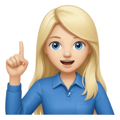 blue eyes blonde girl yelling into megaphone and holding up 1 finger in the other hand smiling long hair sticker