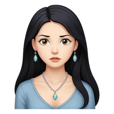 A beautiful woman with long, black hair looked puzzled. sticker