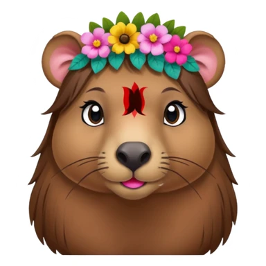 capybara with faka eye lashes and make up on - bright lipstick and eye make up - long brown hair, flowers in her hair

 sticker