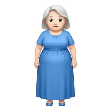 A slightly chubby proper old women where long blue sticker