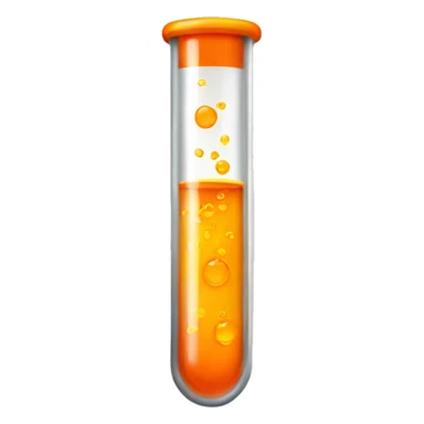 a test tube with orange liquid and wing sticker