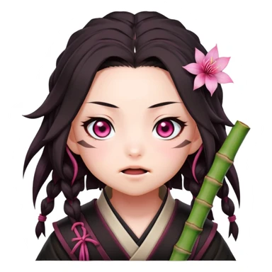 cute Nezuko from Demon Slayer with bamboo muzzle in her mouth and pink eyes sticker