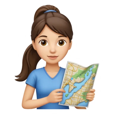 tourist brunette woman with ponytail holding map sticker