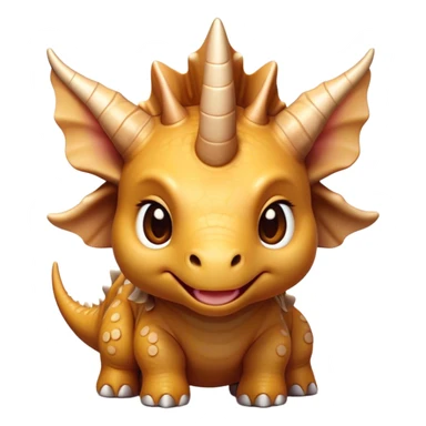 Cinematic Cute Triceratops Portrait Emoji, Head tilted playfully with a gentle smile, featuring a compact, sturdy body with three adorably prominent horns and a charmingly frilled head, Simplified yet irresistibly adorable features, highly detailed, glowing with a warm, inviting earthy glow, high shine, affectionate and lively, stylized with a touch of whimsical dinosaur charm, soft glowing outline, capturing the essence of a mischievous yet endearing Triceratops that seems as if it could trot out of the screen into your arms! sticker