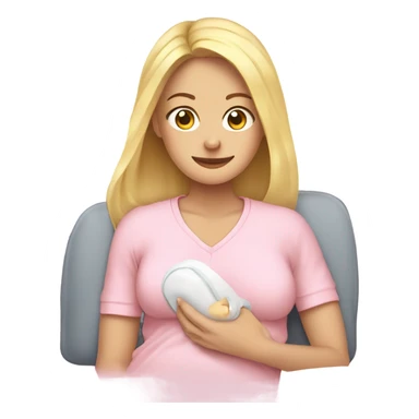 postpartum. blonde woman. light pink shirt. heating pad with cord sticker