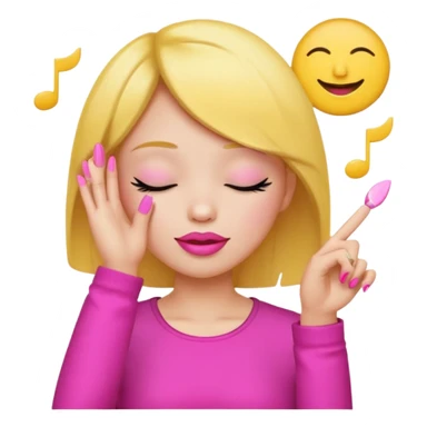 Yellow circle emoji sighing and drumming fingers up the side of their head the eye is closed it is a side profile pink lipstick and pink nails sticker