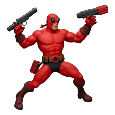 cinematic realistic superhero Hellboy by Mike Mignola jumps and shoots sticker