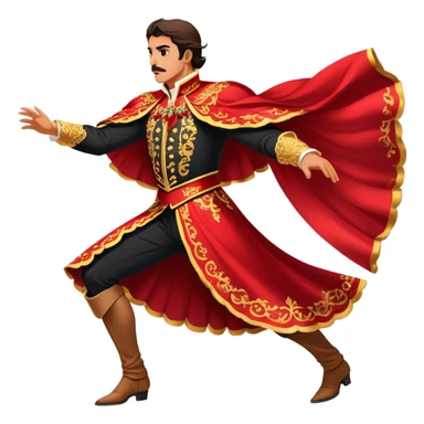 ​Cinematic Realistic Spanish Matador in Action, depicted in an ornate traje de luces with a flowing red cape, captured in the dramatic moment of confronting a charging bull in a traditional bullring, rendered with dynamic motion and dramatic lighting that encapsulates the intensity and artistry of the spectacle, sticker