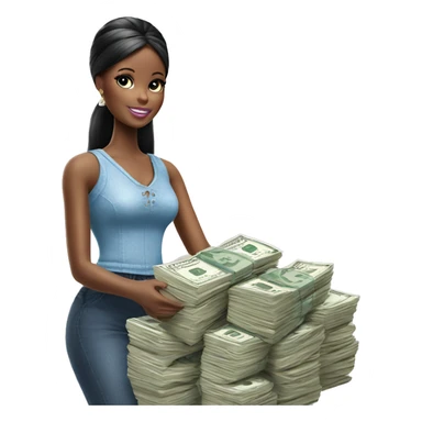 BLACK BARBIE DOLL HOLDING STACK OF MONEY sticker