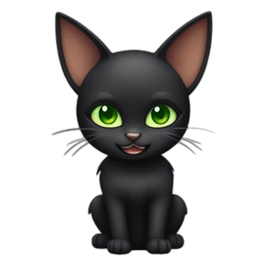Black cute green eyed cat wearing bat wings and showing her fangs sticker