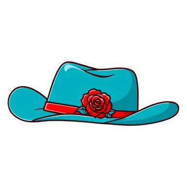 Denim cowgirl hat with red roses around the brim sticker