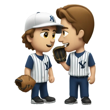 Man with brown hair negotiating with a baseball player in pinstripes sticker