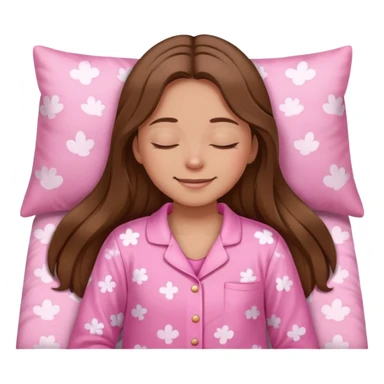 The brown long hair girl going to sleep in pink pajama with smile and closed eyes sticker