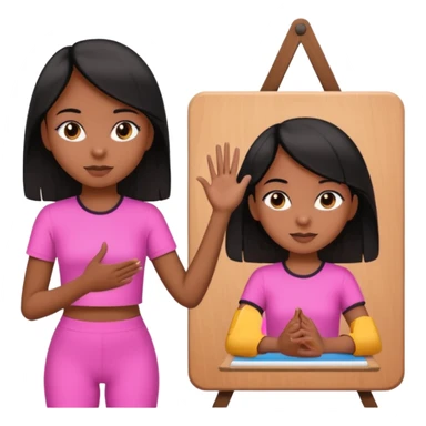 a brown skin teachers with hair that stop at elbows girl with black straight like hair wearing pink not hot pink 2 piece set teaching up on a board sticker