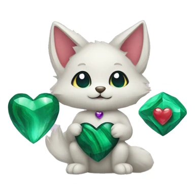 A Kitsune Holding a Malachite Heart, an Amethyst Heart and a Pearl Heart sticker