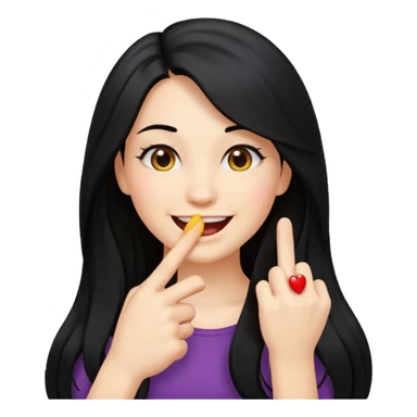 emoji biting finger flirty, and long black hair sticker