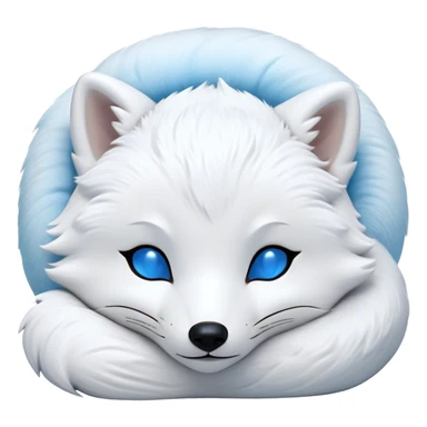 Meme-Worthy Cute Sleeping Arctic Fox Portrait Emoji, Head resting peacefully with a contented smile, showcasing a compact, agile build and a luxuriously soft white Fur with delicate icy blue accents, eyes shut in a serene, restful nap, Simplified yet hilariously adorable features, highly detailed, glowing with a soft, drowsy light, high shine, relaxed and utterly lovable, stylized with an air of playful laziness, bright and heartwarming, soft glowing outline, capturing the essence of a comically sleepy arctic fox, so meme-worthy it feels like it could instantly become the next viral sensation of adorable slumber! sticker