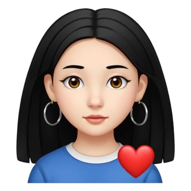 a young 8th grade school girl, with fair skin, heart shape face, has medium length straight black hair and with hoops earrings. sticker