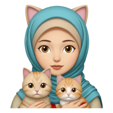 wanita berhijab dengan kucing sticker