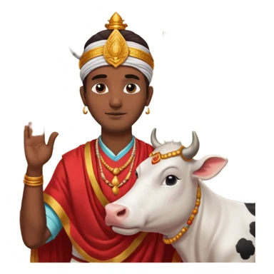Indian man worshipping cow sticker