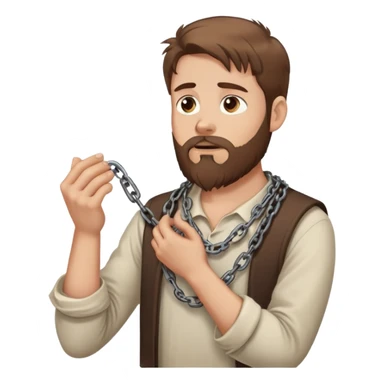 White man with brown hair and beard with anxiety and begging. holding a chain in his hands. profile view sticker