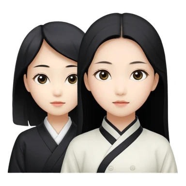3D emoji卡通风格形象，年轻女孩，黑棕色长发+平刘海，方形黑框眼镜 sticker
