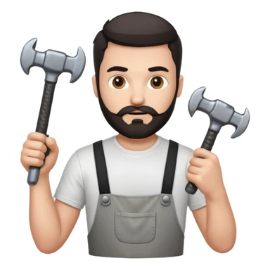  guy who looks very handsome, he has a dark beard, wears a white tee shirt and holds a wrench in one hand and a black hammer in the other hand sticker