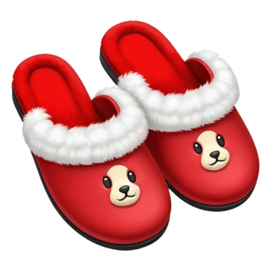 red slippers with fur sticker