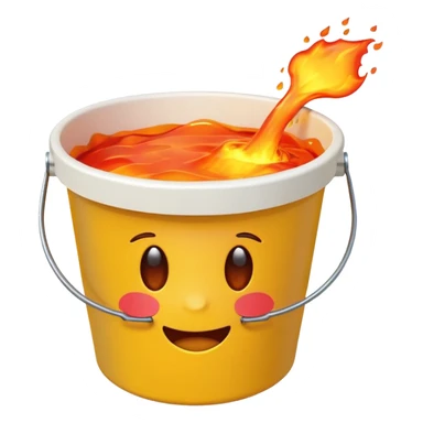 yellow plastic bucket overflowing with molten lava, emoji style sticker