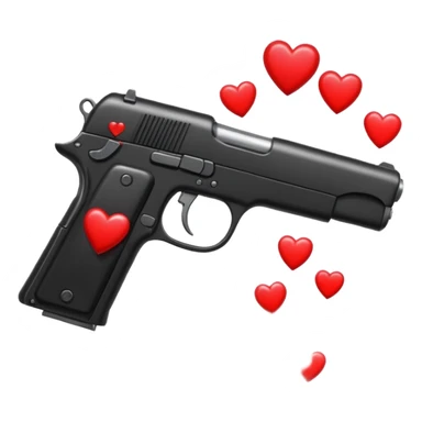Black hand gun shooting a stream of hearts out of it  sticker