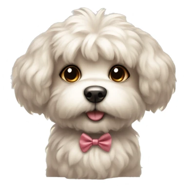 A cute little fluffy dog with a little bow an his heat  sticker