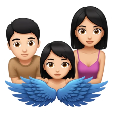 Instead of a plane put an eyelash like have them sit on it Two girls and 1 boy with black hair flying on a pair of eyelashes like an airplane but it’s just one big eyelashes  sticker