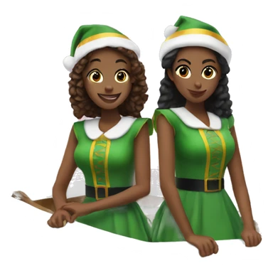 Two teen girls on q boat in elf costumes sticker