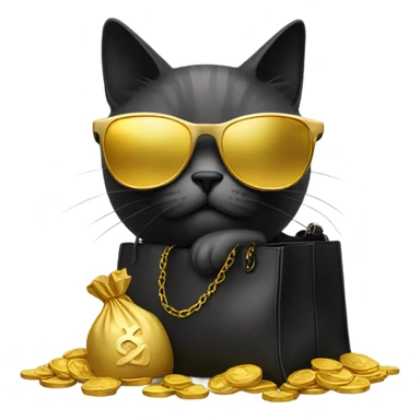 cat in brutal dark glasses with a bag of gold coins sticker