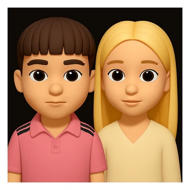 Merge the two 3D emoji characters (a boy and a girl) into one image, both standing together with neutral expressions, maintaining the 3D emoji style similar to Microsoft Fluent emojis. sticker